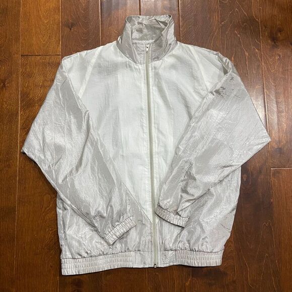 Morgan Square Vintage 80s Nylon Grey White Windbreaker Jacket Full Zip Mens M - Picture 3 of 7